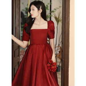 Wedding Day Bridal Shower Light Dress Princess Style High Waist Short Sleeve Cloud Cloth Material Formal Evening Gown for Women