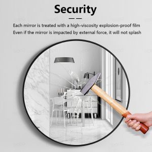 Bathroom round glass bathroom mirror with shelf hole free wall mounted self-adhesive toilet vanity mirror Simple Make UP Mirror Round Vanity Bathroom Mirror With Rack Wall-mounted Free Punch For Women Make Up Mirror