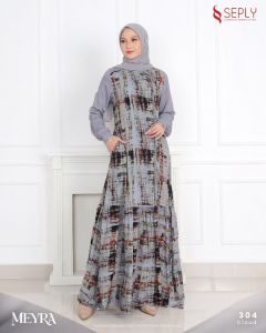 Gamis Seply Terbaru Meyra 304 Dress Motif Cantik Bahan Rayon Printing dan Rayon Twill