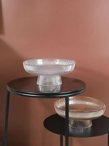 KEMORELA Hammered Glass Fruit Bowl Large Capacity Vertical Stripe Design for Restaurants Cakes And Snacks Elegant Serving Bowl