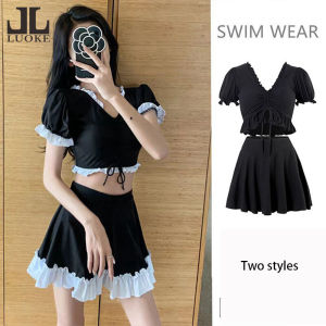 Luoke New Korean Split Skirt Style Covering Belly Slimming Student Girl Swimsuit Vacation Black Swimsuit Women
