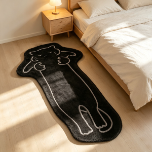 VIKAMA Minimalist Line Lazy Long Cat Irregular Fluffy Runner Rug Non Slip Bedside Bedroom Floor Carpet Home Decor