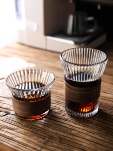 Good-looking Hanging Ear Type Iced Coffee Cup American Special Latte Cup Anti-Scald Glass Cup Vertical Pattern Tea Brewing Cup Household