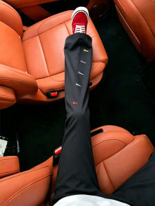 OUMULONG | Black Quick-Dry Breathable Ice Silk Slim Pants Men