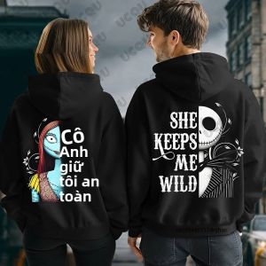Disney Ác Mộng Trước Giáng Sinh Sally & Jack In Áo Hoodie Cặp Đôi Áo Quá Khổ Thường Ngày Áo Dành Cho Nam Nữ Thu Đông