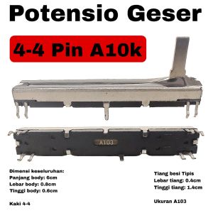 Potensio Geser 6cm 8 pin 10k Stereo Kaki 4-4 Slide 6 cm Mixer 103