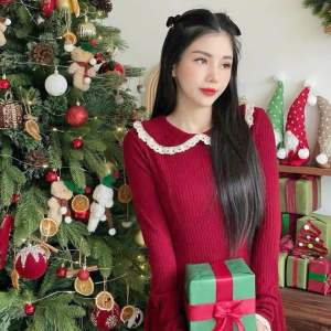 Váy Nữ Tay Dài Bánh Bèo Cổ Tròn Đầm Body Nữ Thời Trang Tiêu Thư Thanh Lịch Dễ Thươg Women