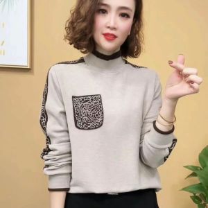 เสื้อชั้นในผู้หญิงฤดูใบไม้ร่วง/ฤดูหนาว 2023 ใหม่ ขนแกะสองด้าน แฟชั่นแม่ อบอุ่น คอตั้งครึ่งตัว พิมพ์เสื้อตัวบน