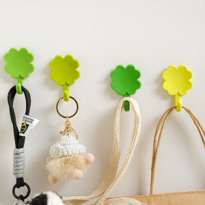 Lucky Four Leaf Clover Adhesive Hooks Kitchen Bathroom Decorative Hooks No Drilling Required Sticky Hooks for Door Back