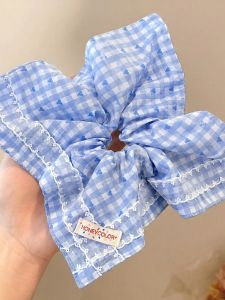hellocandy | Seaside Blue Gingham Embroidered Large Bow Hair Band