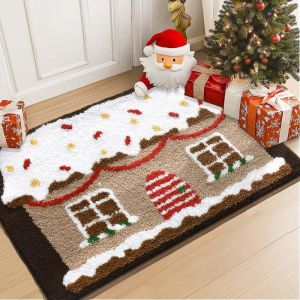Thảm Tắm Giáng Sinh VIKAMA Mặt Ông Già Noel Mũ Đỏ Có In Hình Râu Trắng Holly Thảm Mềm Mại Thấm Hút Chống Trượt Cho Phòng Tắm Lối Vào Trang Trí Phòng Ngủ