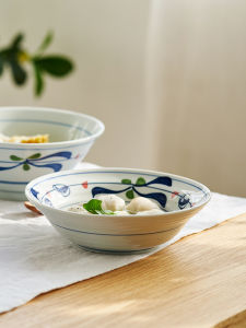Retro Style Large Bowl Noodle Soup Bowl Chinese Plant Floral Pattern Porcelain Dishware for Home Use Dining Table Set