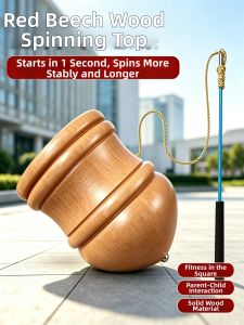 BSKT | Fitness Wooden Spinning Top For Children Adults And Boys Special With Whip Rope Toy