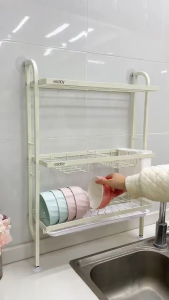 Wall Mount Dish Drying Rack with Utensil Holder No Drill Multi-Layer Organizer for Kitchen