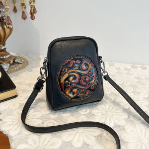 Elegant Leather Crossbody Phone Bag for Women Versatile Cowhide Shoulder Bag Multi Layered Suitable for Middle Aged Mothers