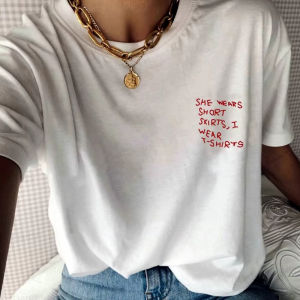 Sanrio | I Wear T Shirts Funny Letters Printing White Tees Female Summer Short Sleeve Loose Cotton Casual Tops 2026 New Basic Tees