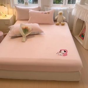 New Style 3in1 Class A Bed Sheet ins Style Bed Sheet Fresh High Weight Bed Sheet Milk Velvet Bed Sheet Cream Striped Bed Sheet