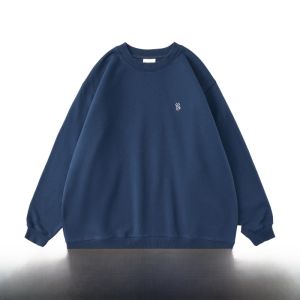 Áo Nỉ Cotton Tự Làm Mới Mùa Thu Đông Áo Nỉ Cotton Rộng Rãi Cổ Tròn Thêu Màu Trơn Đa Năng Áo Nỉ Cotton Nguyên Chất