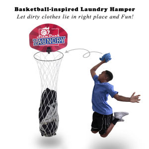 Over-Door Basketball Laundry Hamper Sports-Inspired Basketball Hamper for Clothes or Silent Foam Basketball Slam Dunk Fun Hamper