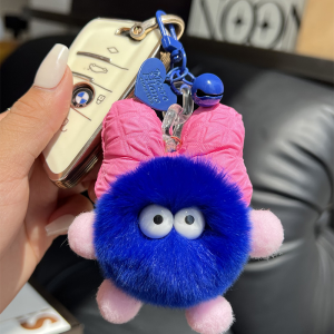 Adorable Real Rabbit Fur Mini Ball Pendant Car Keychain Cute Plush Doll Bag Charm Accessory Popular Serif Cute Design