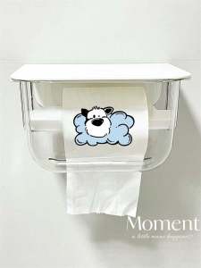 Wall-Mounted Toilet Paper Box Waterproof Transparent No-Drilling Bathroom Storage Rack Nordic Style Cartoon Element Included