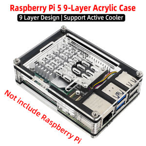 Raspberry Pi 5 Acrylic Case 9 Layer Design Shell Support Cooling Fan Active Cooler Aluminum Heatsink for Raspberry Pi 5 RPI5 Pi5