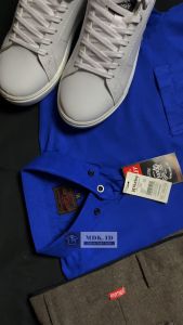 kemeja pria lengan pendek polos warna biru elektrik  slimfit casual hem pria lengan pendek formal