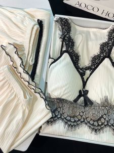 เซ็กซี่ลูกไม้แขนยาว Nightgown ชุดผู้หญิงผ้าฝ้ายผีเสื้อกับ Pad หน้าอกเหมาะสําหรับฤดูร้อนฤดูใบไม้ผลิและฤดูใบไม้ร่วง