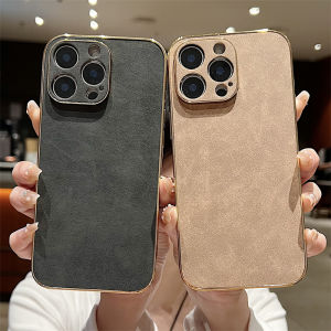 แฟชั่นRetro LambskinหนังสําหรับIphone 11 12 13 14 15 16 Pro Max Plus 16Eหรูหรากรอบชุบธุรกิจปกหลัง