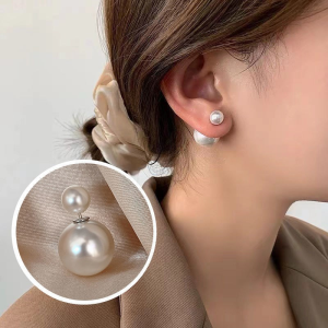 C.three Three Wearing Earrings: Fashionable Double-sided Pearl Earring Women Versatile Earrings