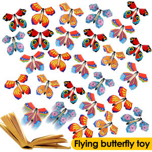 1-10PCS Magic Flying Butterfly Toy Funny Rubber Band Powered Cards Kids Props Party Wedding Birthday Surprise Gift