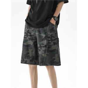 American High Street Workwear Shorts Men Summer New Trend Brand Heavy Washed Outdoor Jeans Five-Quarter Loose Fit Casual Jeans