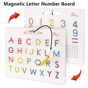 Moulty Magnetic Alphabet Tracing Board - double sided Magnetic Drawing Board 2 in 1 ABC Uppercase Lowercase Letter Numbers magnets for learn to write with magnetic pen STEM toy letters learning good for homeschooling