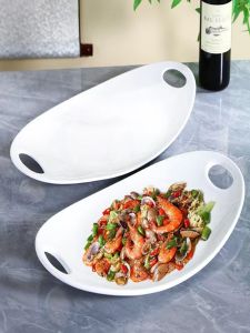 Elegant Double Ear Large Seafood Platter Hot Dish Plate Hotel Chinese Restaurant Ceramic Dining Utensils Flat Dish Plate