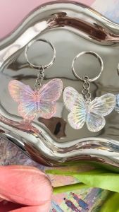 Gantungan Kunci Kupu-Kupu Acrylic Bening Warna KPOP / Korean Style