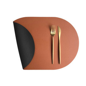 Inyahome Set of 2 Faux Leather Placemats Double-Sided Color Oval Design Dining Table Mats Waterproof Indoor Outdoor Home Decor