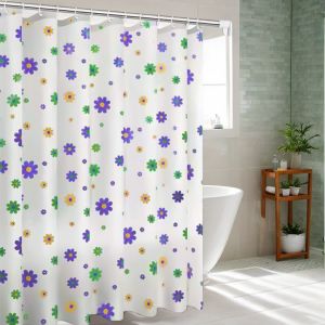 Purple flower pattern shower curtain Art print waterproof PEVA material dry and wet separation partition curtain