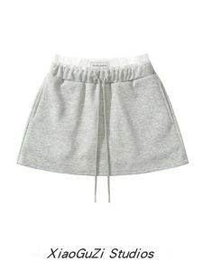 Sporty Lace Waist Patchwork Drawstring Design Safety Pants Anti-Light A-Line Skirt Double Waist Head Short Cotton Skirt