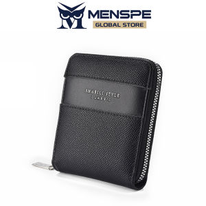 MENSPE กระเป๋าสตางค์อเนกประสงค์ทำจาก PU นิ่มสำหรับกระเป๋าสตางค์ใบสั้นกระเป๋าสตางค์ลายลิ้นจี่ย้อนยุคกระเป๋าจุของได้เยอะสามารถใส่บัตรได้หลายผู้ที่ใส่บัตร Pouch Koin เหรียญหนัง PU กระเป๋าสตางค์ธุรกิจ