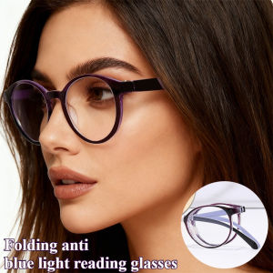 Retro Folding Presbyopia Glasses Portable Ultra Light Circular Frame Anti Blue Light Middle-aged and Elderly Glasses
