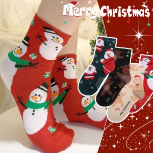 [Cutewomen2020] ถุงเท้าคริสต์มาสสีแดงเทศกาลของตกแต่งต้นคริสมาสต์ขนมปังขิงซานตาคลอสถุงเท้าพิมพ์ลายฤดูใบไม้ร่วงและฤดูหนาวอบอุ่นถุงน่องกลางสำหรับผู้หญิง