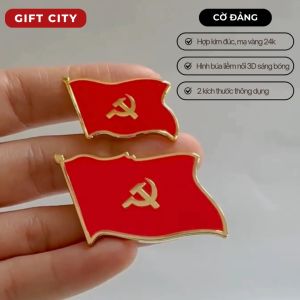 Pin cài áo lá cờ Đảng hình búa liềm bằng hợp kim đúc mạ vàng 24k