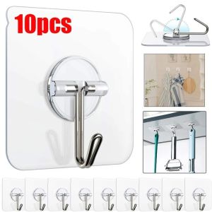 【XZsunflower】10PCS Transparent Wall Hook Seamless Waterproof Strong Hook Kitchen Bathroom Adhesive Hooks