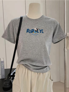 เสื้อยืดคอกลมแขนสั้นผ้าฝ้ายแท้สีเทา ทรงสลิมฟิต แฟชั่นฤดูร้อน เสื้อชั้นในพิมพ์ลาย ทรงสลิมฟิต เสื้อเชิ้ตคอกลม