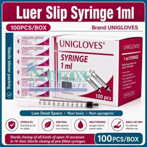 Unigloves 1ml Luer Slip Sterile Syringe Box of 100pcs