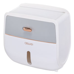 Wall Mounted Toilet Paper Holder with Storage Drawer & Top Shelf No Drill Bathroom Tissue Roll Dispenser Multifunctional ABS Tissue Box for Phone Sanitary Pad Bathroom Organizer Rack