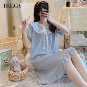 IELGY Nightdress ยาวฉบับภาษาเกาหลี Ins ชุดนอนฤดูร้อนผู้หญิงแขนสั้นบริการบ้านกระโปรงบาง