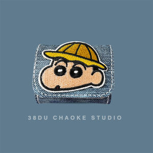 Integrated Flip Cover Cartoon New Crayon Airpods/Pro Protective Case Denim Embroidery Suitable for  Earphone Shell Soft New 2024 Blue
