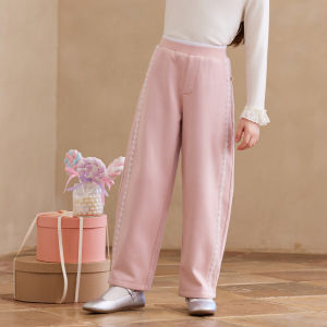 Little Naive | Thickened Contrasting Color Fleece Lace Decorated Girls Trousers