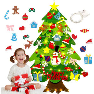 Wall Hanging Felt Christmas Tree Detachable Wall-Mounted DIY Christmas Tree Handmade Festival Theme Xmas Gifts for Kids Adults